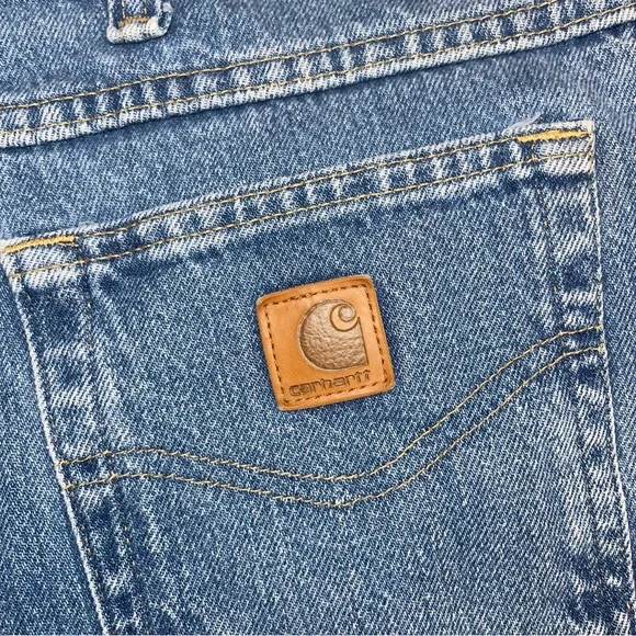 Carhartt Mens Size 42 Relaxed Fit Heavyweight Work Denim Light Wash Blue Classic - Picture 9 of 13